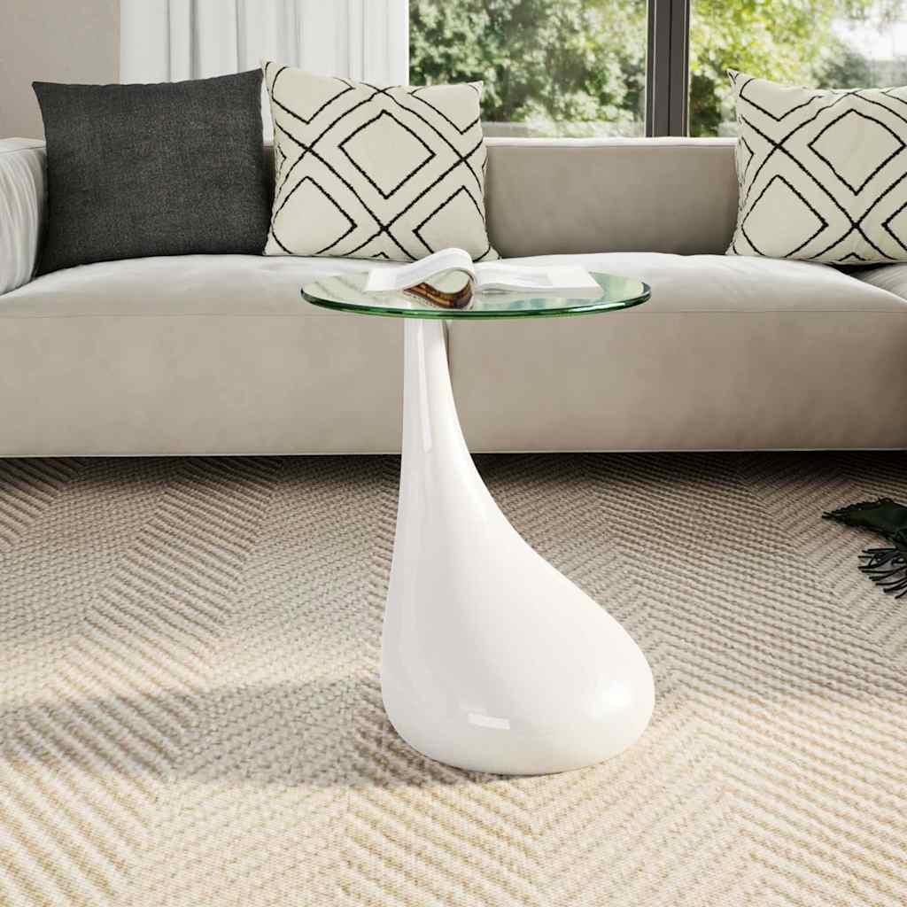 Mesa de centro con superficie redonda vidrio blanco brillante