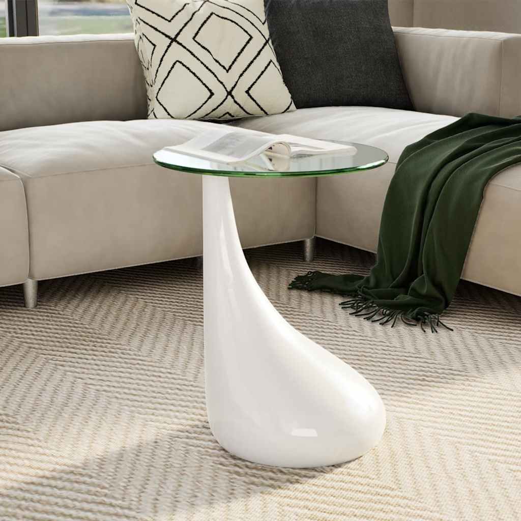 Mesa de centro con superficie redonda vidrio blanco brillante