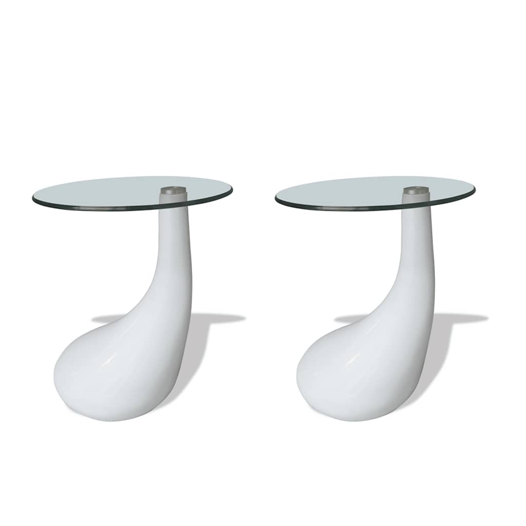 Mesa de centro superficie redonda vidrio 2 uds blanco brillante