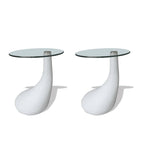 Mesa de centro superficie redonda vidrio 2 uds blanco brillante