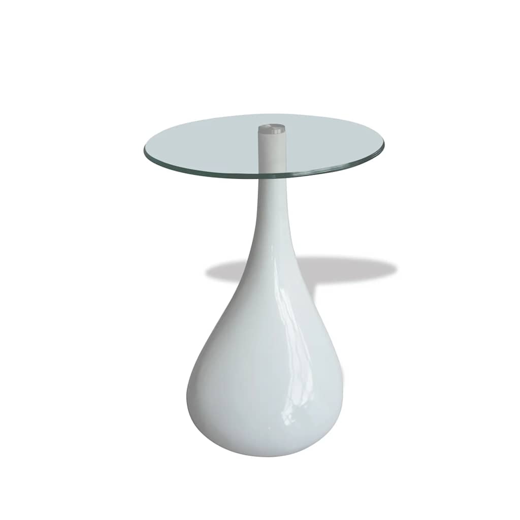 Mesa de centro superficie redonda vidrio 2 uds blanco brillante