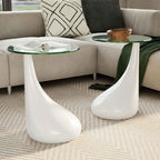 Mesa de centro superficie redonda vidrio 2 uds blanco brillante