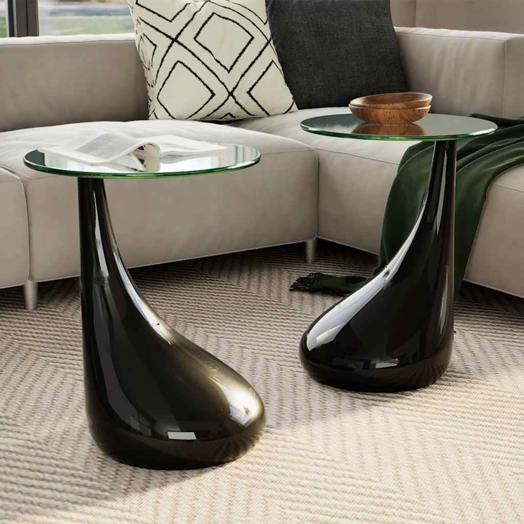 Round glass top coffee table 2 pcs high gloss white