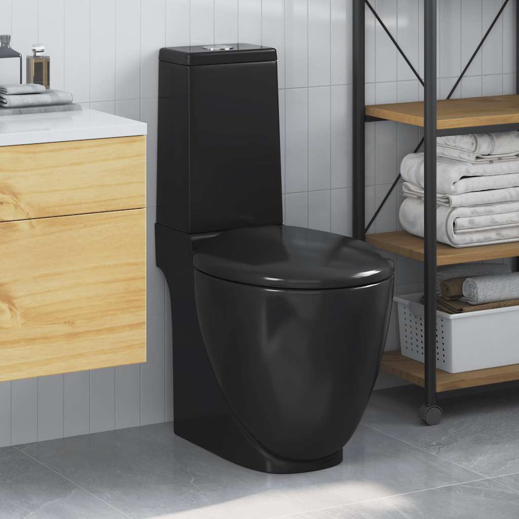 White ceramic toilet with cistern