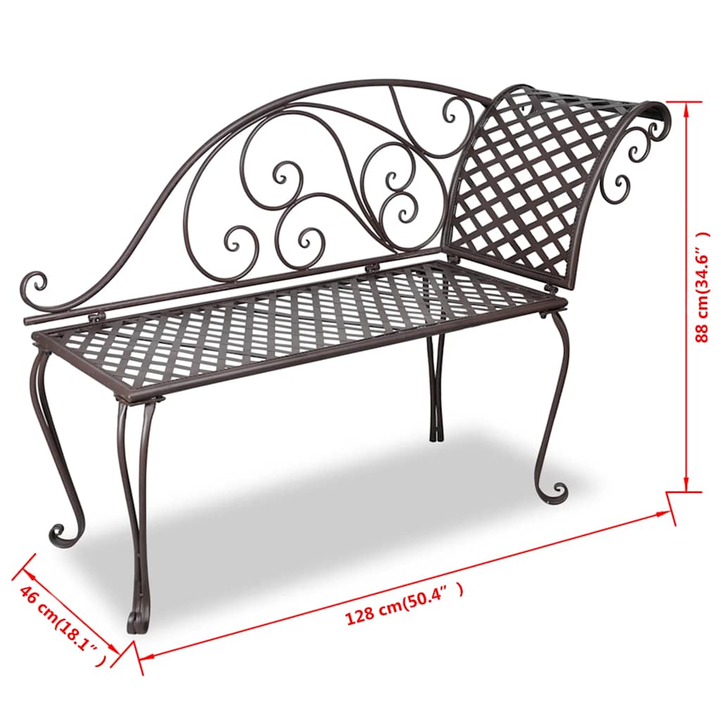 Banco tumbona de jardín de acero marrón envejecido 128 cm