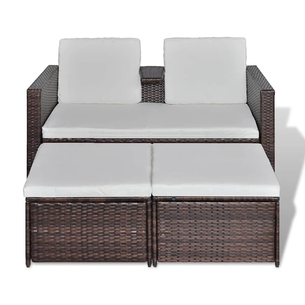 Set muebles de jardín 4 piezas y cojines ratán sintético marrón