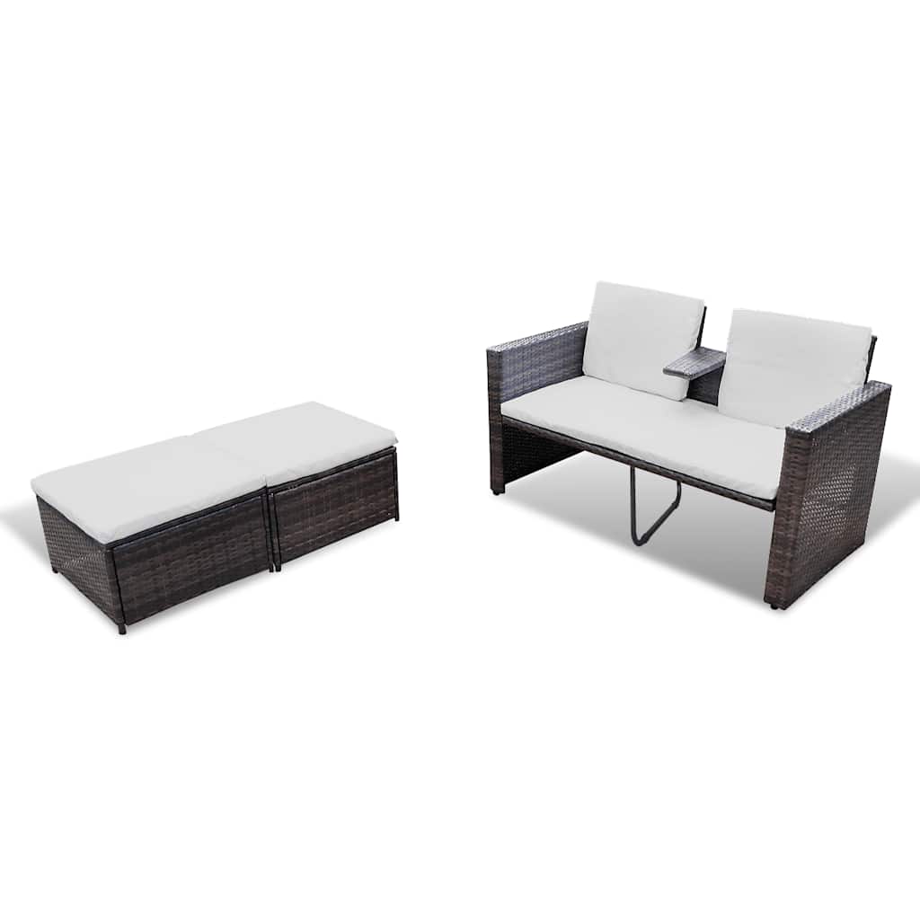 Set muebles de jardín 4 piezas y cojines ratán sintético marrón