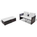 Set muebles de jardín 4 piezas y cojines ratán sintético marrón