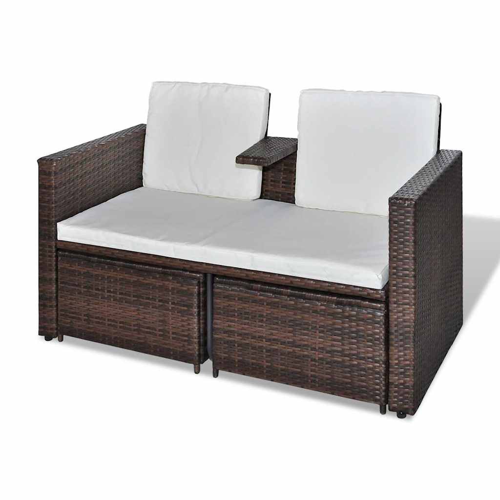 Set muebles de jardín 4 piezas y cojines ratán sintético marrón
