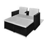 Set muebles de jardín 4 piezas y cojines ratán sintético negro