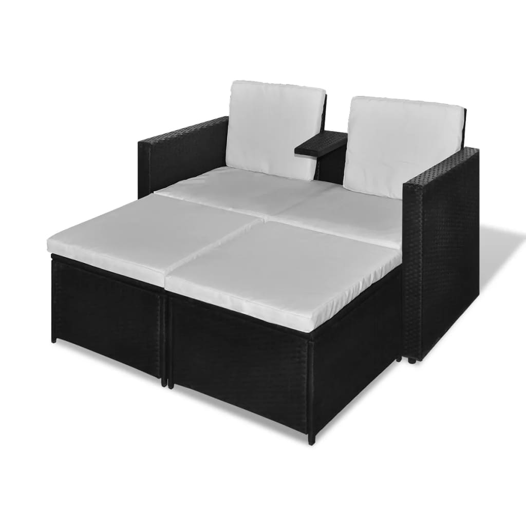 Set muebles de jardín 4 piezas y cojines ratán sintético negro