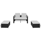 Set muebles de jardín 4 piezas y cojines ratán sintético negro
