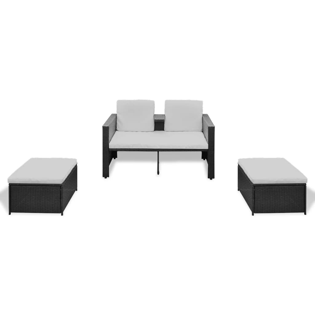 Set muebles de jardín 4 piezas y cojines ratán sintético negro