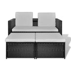 Set muebles de jardín 4 piezas y cojines ratán sintético negro