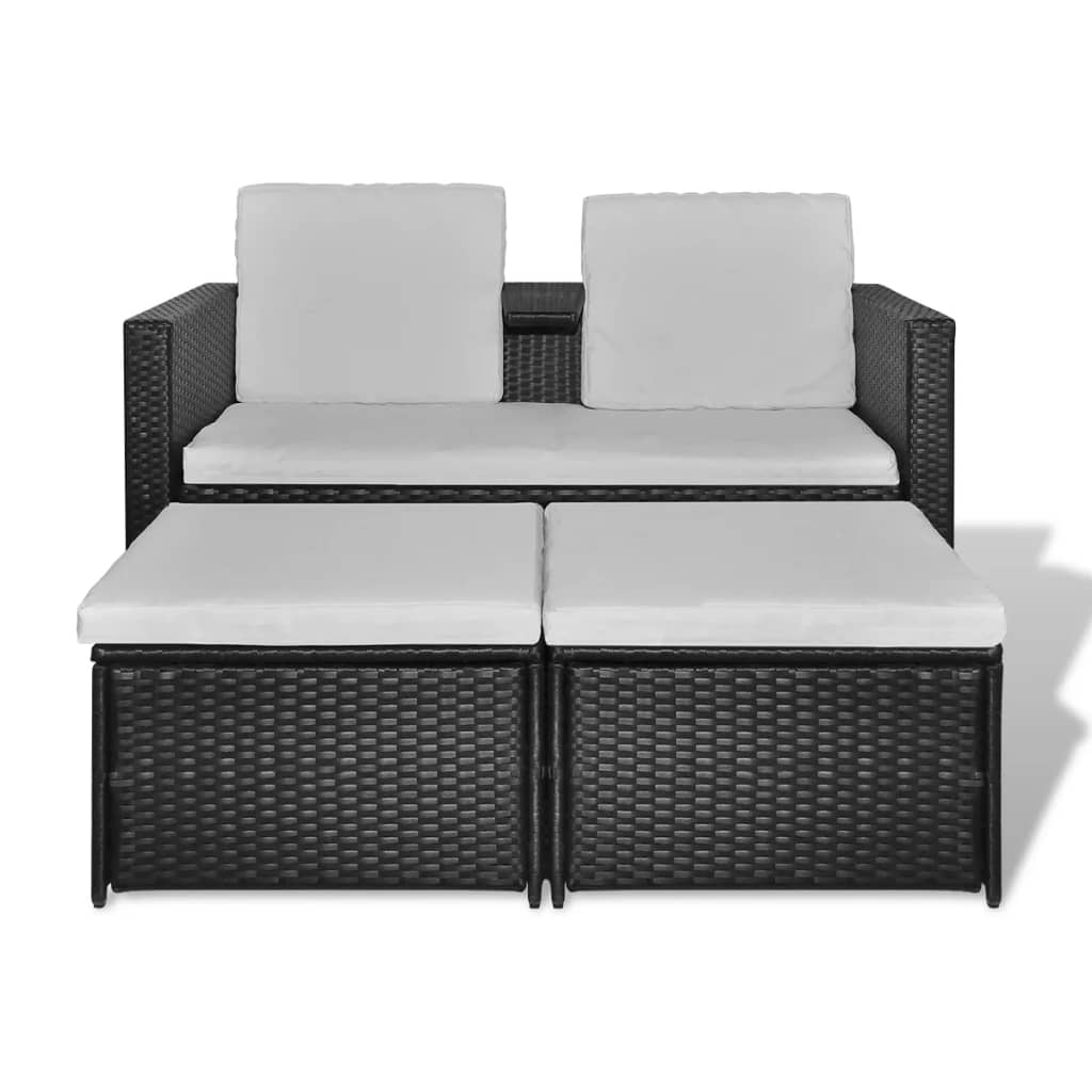 Set muebles de jardín 4 piezas y cojines ratán sintético negro