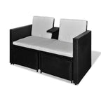 Set muebles de jardín 4 piezas y cojines ratán sintético negro