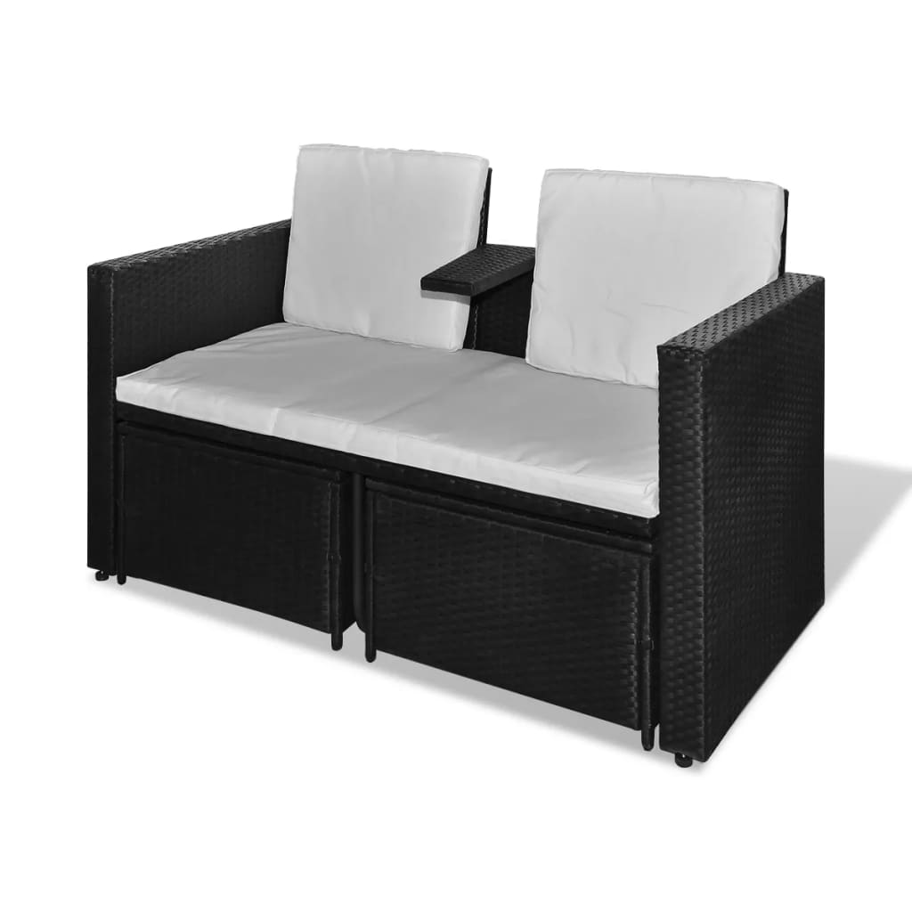 Set muebles de jardín 4 piezas y cojines ratán sintético negro