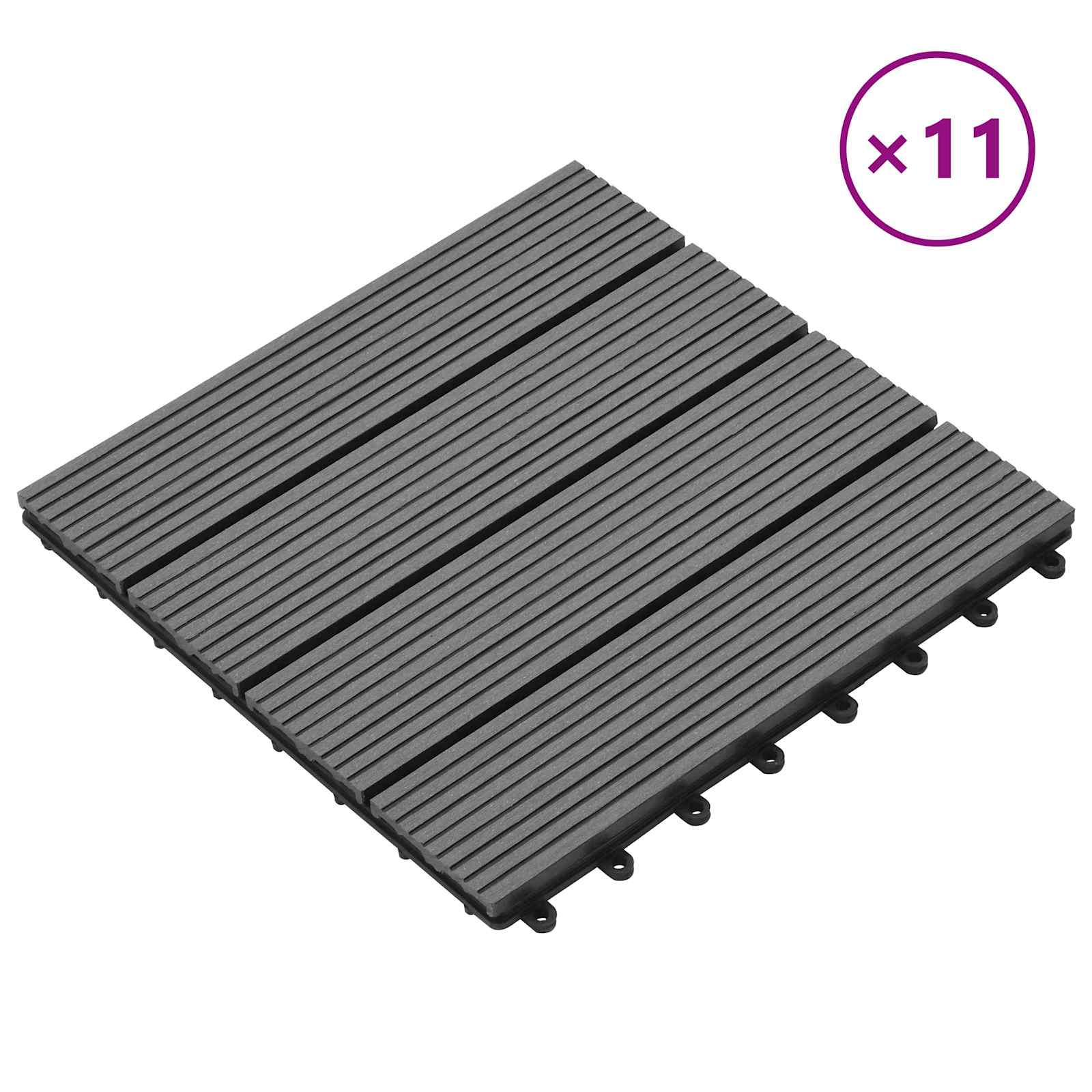 Tile de Decking 11 pcs Gris 30 x 30 cm WPC