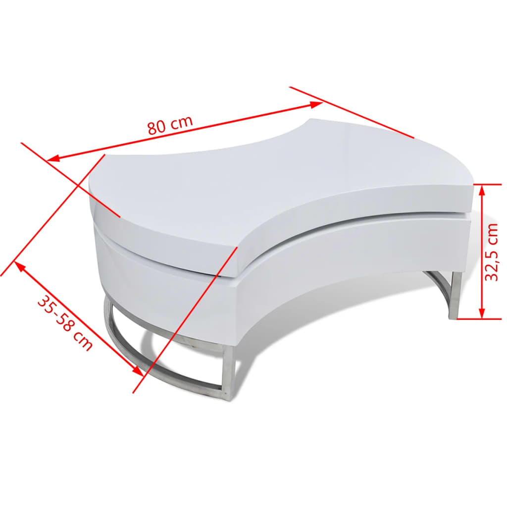Mesa de centro de forma ajustable blanco brillante