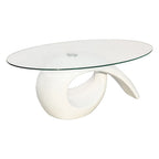 Mesa de centro superficie ovalada de vidrio blanco brillante