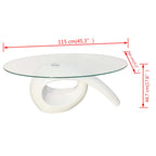Mesa de centro superficie ovalada de vidrio blanco brillante