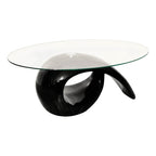 Mesa de centro superficie ovalada de vidrio negro brillante