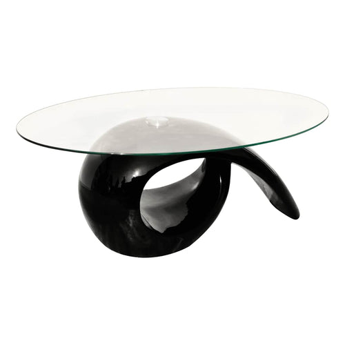 Mesa de centro superficie ovalada de vidrio negro brillante