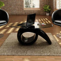 Mesa de centro superficie ovalada de vidrio negro brillante