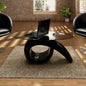 Mesa de centro superficie ovalada de vidrio negro brillante