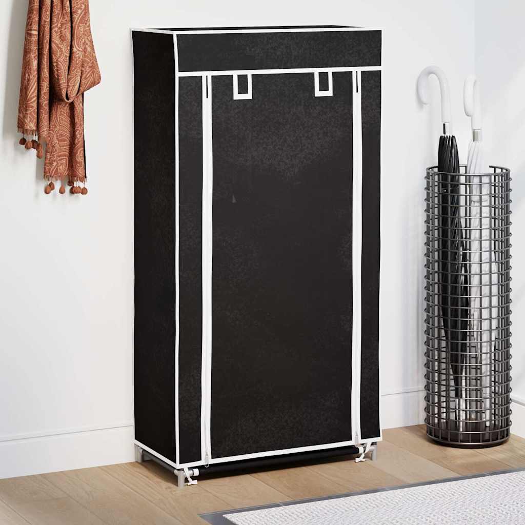 Zapatero de tela con cubierta negro 58x28x106 cm
