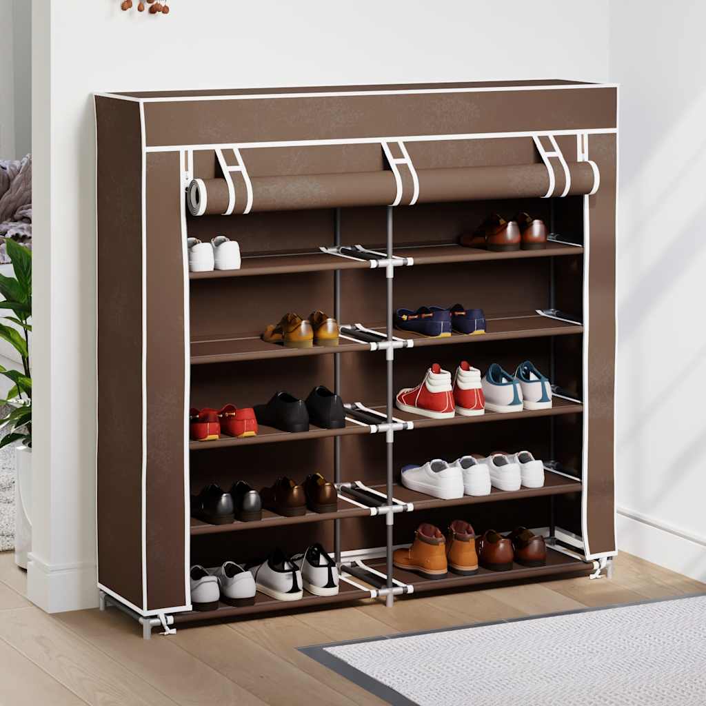 Zapatero de tela con cubierta marrón 115x28x110 cm