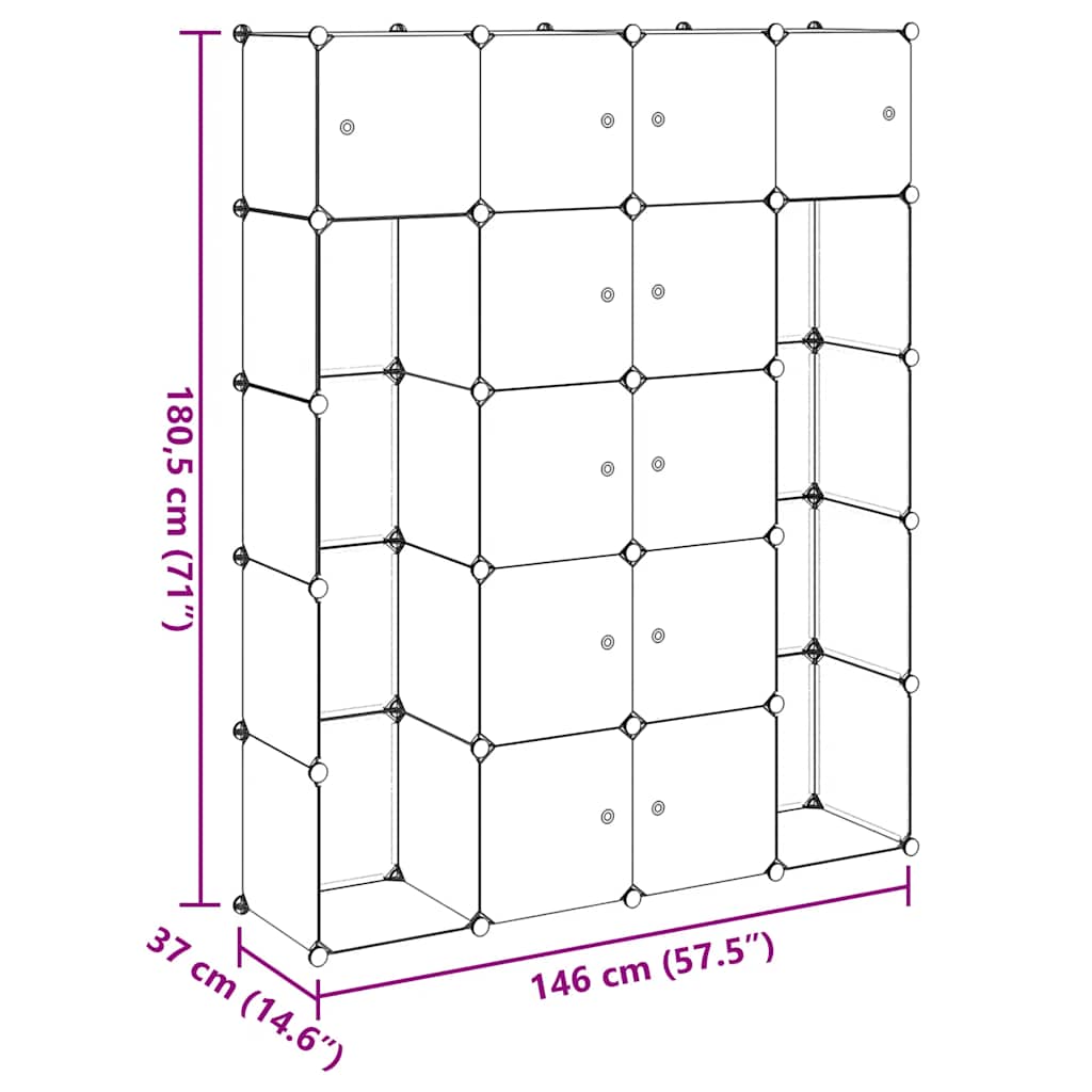 Armario modular 14 compartimentos negro y blanco 37x146x180,5cm