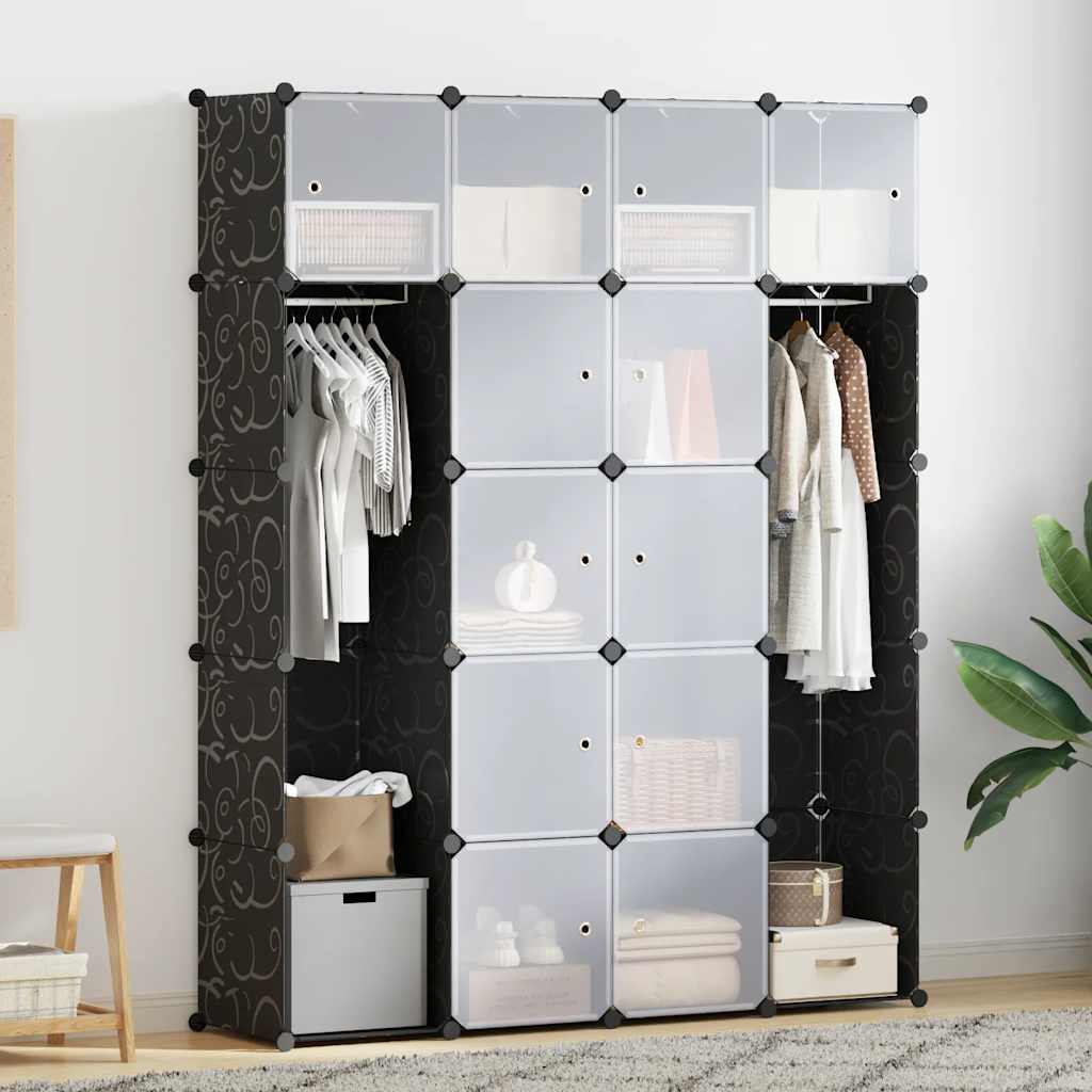 Armario modular 14 compartimentos negro y blanco 37x146x180,5cm