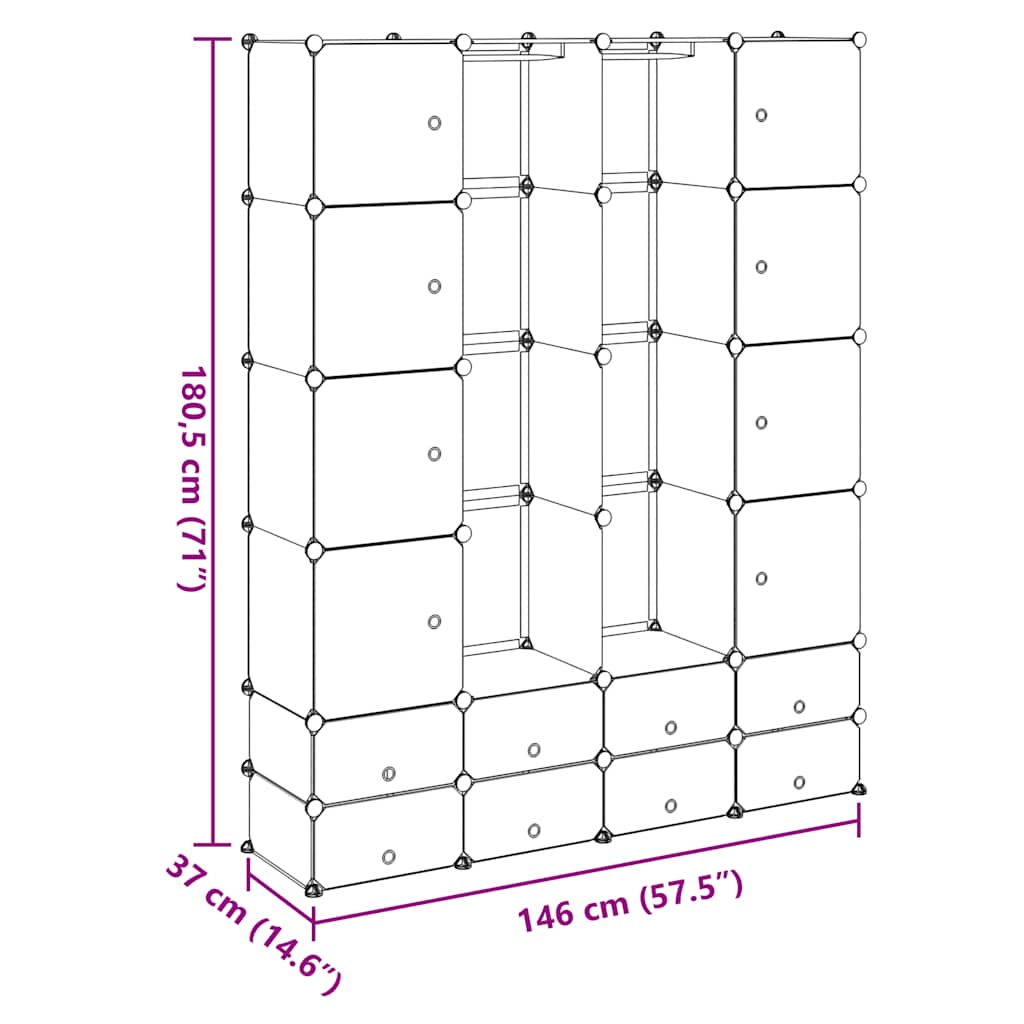 Armario modular con 18 compartimentos blanco 37x146x180,5 cm