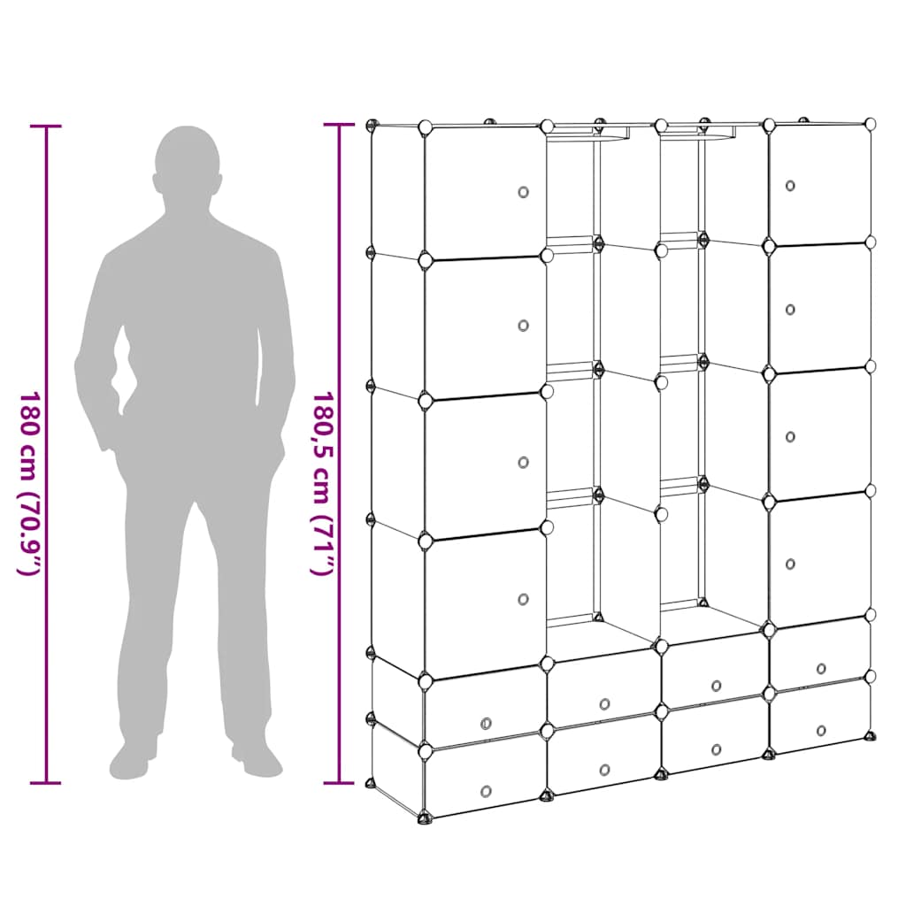 Armario modular con 18 compartimentos blanco 37x146x180,5 cm