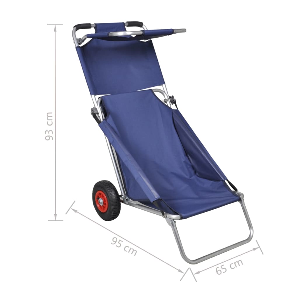 Carrito de playa portátil y plegable con ruedas azul