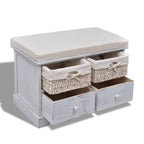 Banco de almacenaje de madera de Paulownia blanco 62x33x42 cm