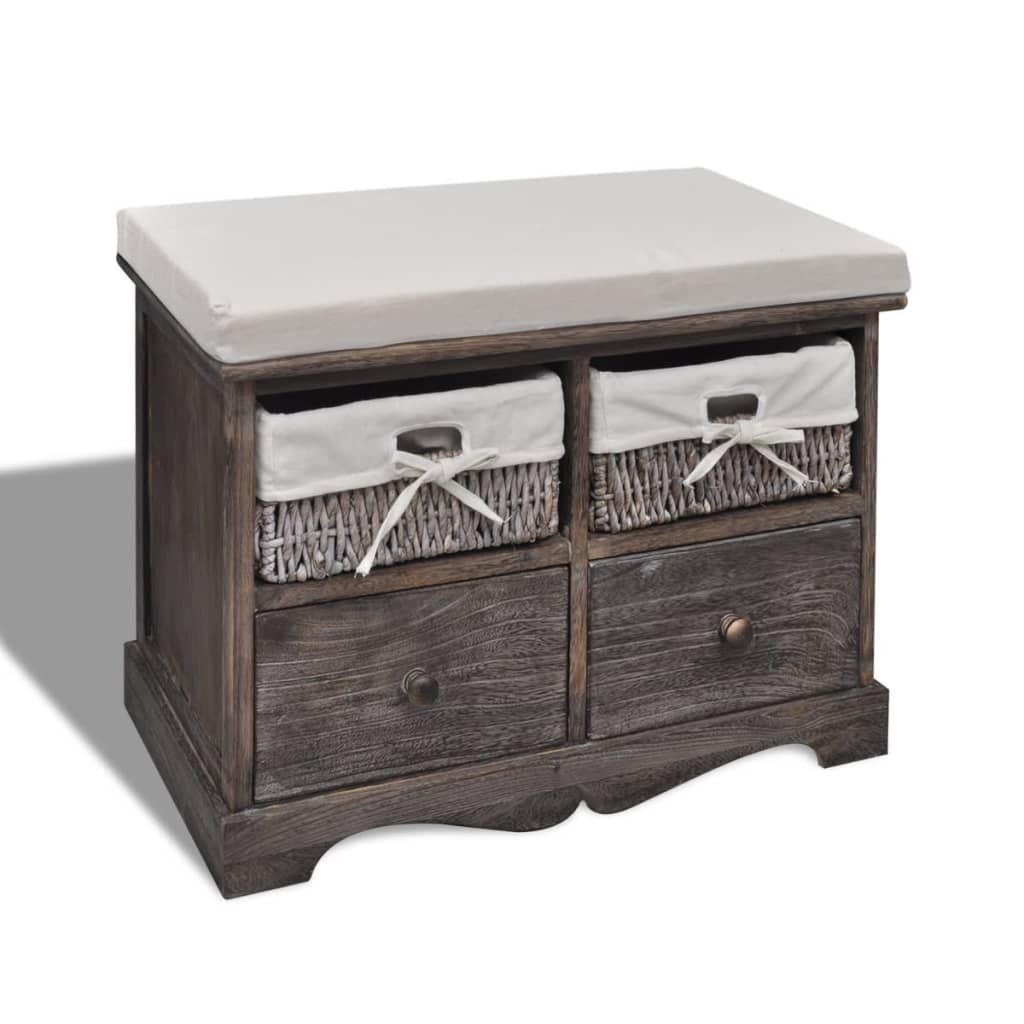 Banco de almacenaje de madera de Paulownia blanco 62x33x42 cm
