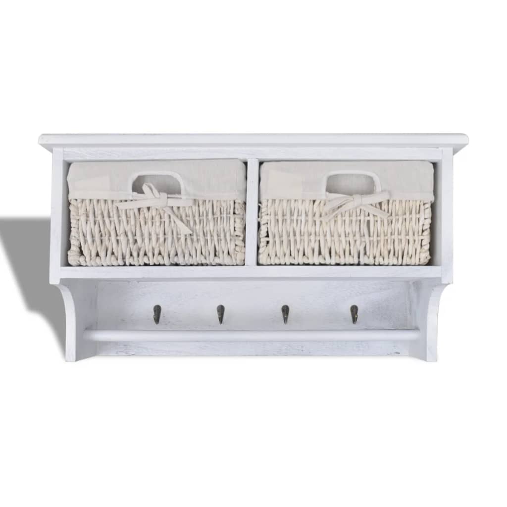 Estante de pared de madera de Paulownia blanco 60x23,5x33 cm