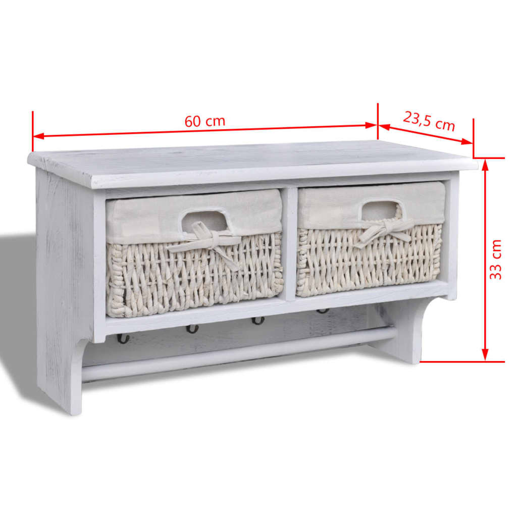 Estante de pared de madera de Paulownia blanco 60x23,5x33 cm