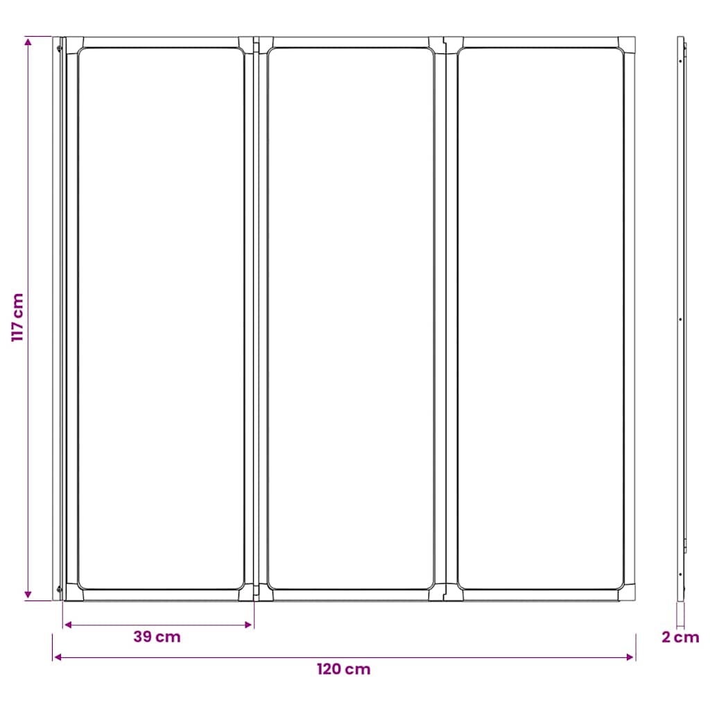 Mampara de ducha con 3 paneles plegables, 117 x 120 cm