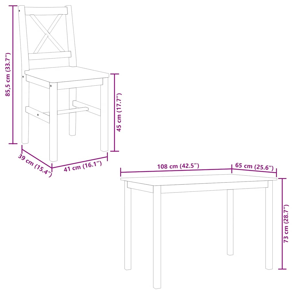 Juego de muebles de comedor 5 piezas blanco