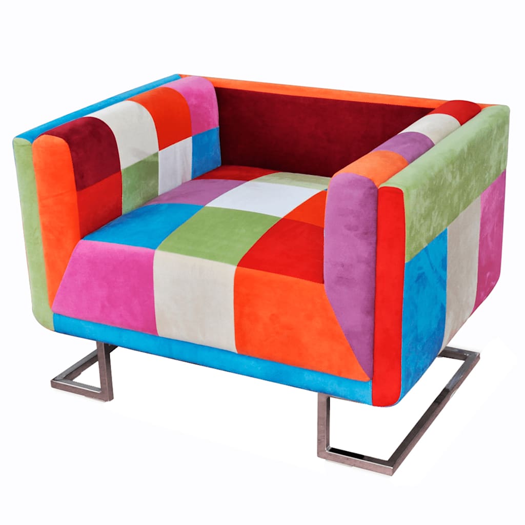 Sillón cubo con diseño de retales tela Patchwork patas cromadas