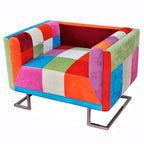 Sillón cubo con diseño de retales tela Patchwork patas cromadas