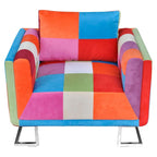 Sillón cubo con diseño de retales tela Patchwork patas cromadas