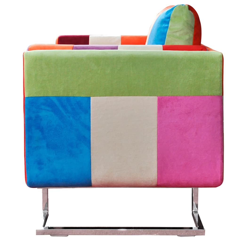 Sillón cubo con diseño de retales tela Patchwork patas cromadas