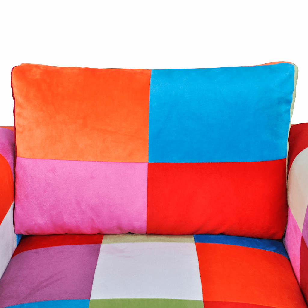 Sillón cubo con diseño de retales tela Patchwork patas cromadas