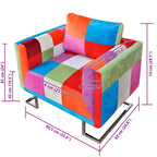 Sillón cubo con diseño de retales tela Patchwork patas cromadas