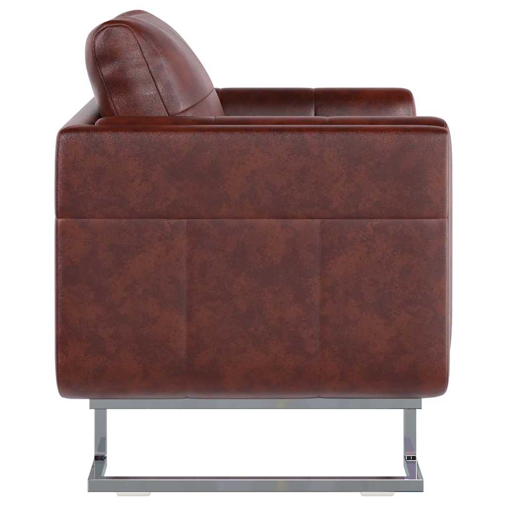 Sillón cubo con patas cromadas y cuero artificial marrón