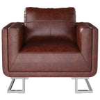Sillón cubo con patas cromadas y cuero artificial marrón